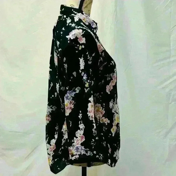 LAUREN RALPH LAUREN Black Floral 3/4 Sleeve Cotton Button Down Size Medium - Picture 4 of 14